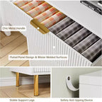 Commode Acekool en bois cannelé à 3 tiroirs, commode moderne de 71 cm de large, organiseur de rangement pour chambre à coucher avec poignée dorée pour salon, entrée, couloir