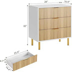 Commode Acekool en bois cannelé à 3 tiroirs, commode moderne de 71 cm de large, organiseur de rangement pour chambre à coucher avec poignée dorée pour salon, entrée, couloir
