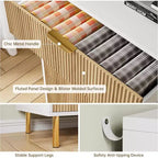 Commode Acekool en bois cannelé à 3 tiroirs, commode moderne de 71 cm de large, organiseur de rangement pour chambre à coucher avec poignée dorée pour salon, entrée, couloir