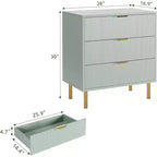 Commode Acekool en bois cannelé à 3 tiroirs, commode moderne de 71 cm de large, organiseur de rangement pour chambre à coucher avec poignée dorée pour salon, entrée, couloir
