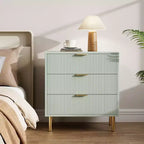 Commode Acekool en bois cannelé à 3 tiroirs, commode moderne de 71 cm de large, organiseur de rangement pour chambre à coucher avec poignée dorée pour salon, entrée, couloir