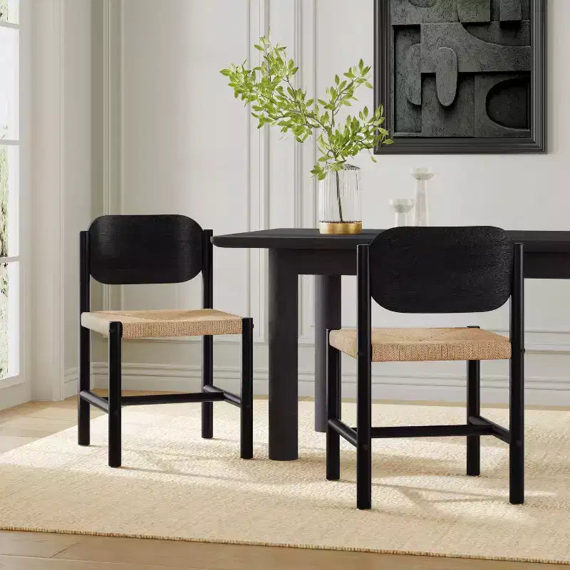 Chaises de salle à manger Christopher Knight Home Kayle de style moderne du milieu du siècle en bois d'acacia avec tissage en corde de papier