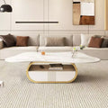 GDFStudio Spencer 41.7 Steel and Wood Pedestal Coffee Table with Sintered Stone Top