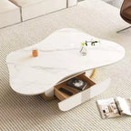 Table Basse Piédestal GDFStudio Spencer 41,7 en Acier et Bois avec Plateau en Pierre Frittée