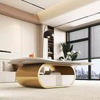 Table Basse Piédestal GDFStudio Spencer 41,7 en Acier et Bois avec Plateau en Pierre Frittée