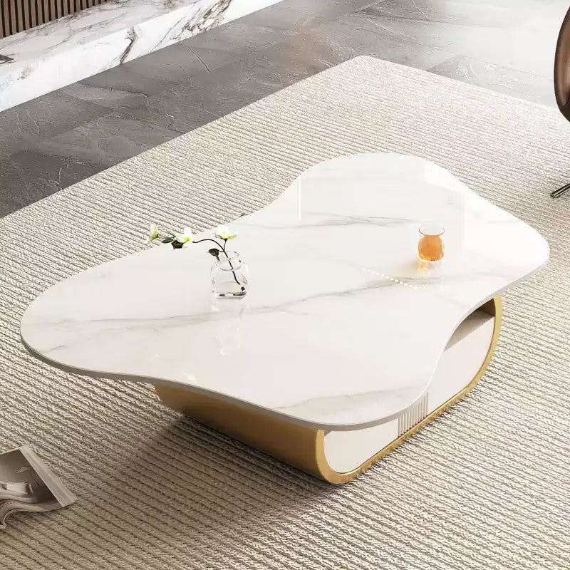 Table Basse Piédestal GDFStudio Spencer 41,7 en Acier et Bois avec Plateau en Pierre Frittée