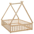 MAYEERTY Lit au sol en forme de tente avec barrières, porte, beige