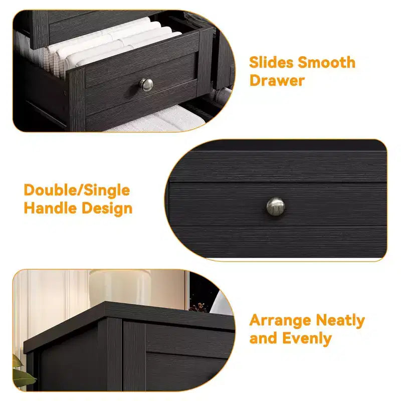Commode à 12 tiroirs pour chambre à coucher, commode en bois moderne avec plateau large pour téléviseur 65", meuble de rangement de style ferme pour salon et couloir