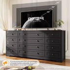 Commode à 12 tiroirs pour chambre à coucher, commode en bois moderne avec plateau large pour téléviseur 65", meuble de rangement de style ferme pour salon et couloir