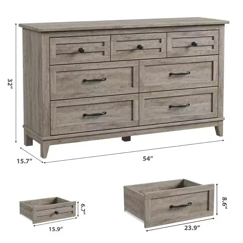 Commode 7 tiroirs Garvee pour chambre à coucher, commode de 137 cm de large avec rangement autonome, commode de rangement en bois pour salon, chambre à coucher