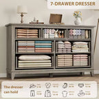 Commode 7 tiroirs Garvee pour chambre à coucher, commode de 137 cm de large avec rangement autonome, commode de rangement en bois pour salon, chambre à coucher
