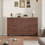 Commode 7 tiroirs Garvee pour chambre à coucher, commode de 137 cm de large avec rangement autonome, commode de rangement en bois pour salon, chambre à coucher