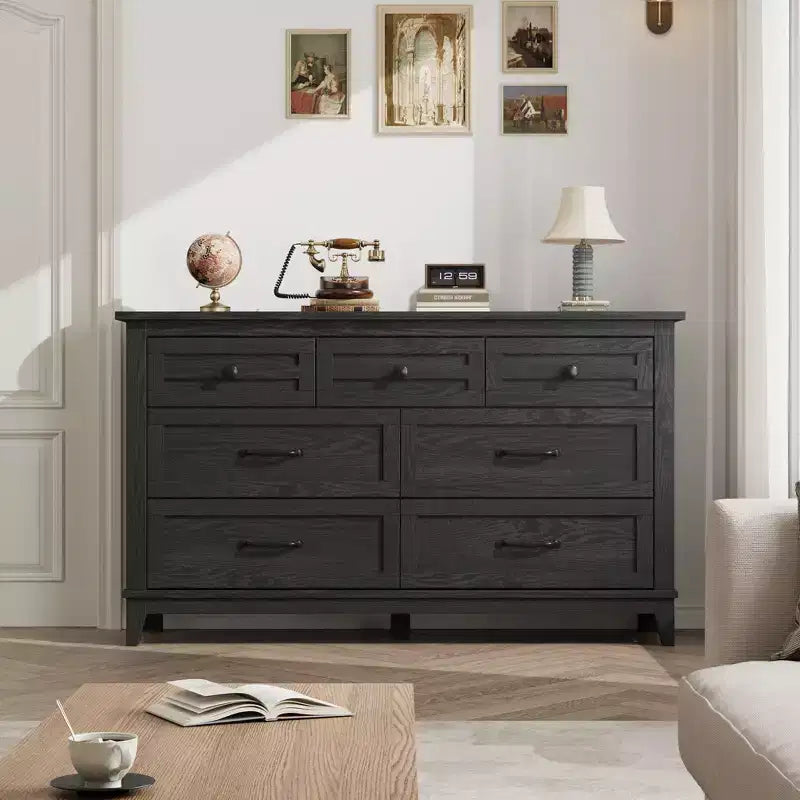 Commode 7 tiroirs Garvee pour chambre à coucher, commode de 137 cm de large avec rangement autonome, commode de rangement en bois pour salon, chambre à coucher