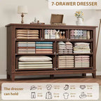 Commode 7 tiroirs Garvee pour chambre à coucher, commode de 137 cm de large avec rangement autonome, commode de rangement en bois pour salon, chambre à coucher