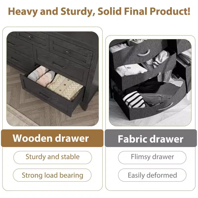 Commode 7 tiroirs Garvee pour chambre à coucher, commode de 137 cm de large avec rangement autonome, commode de rangement en bois pour salon, chambre à coucher