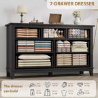 Commode 7 tiroirs Garvee pour chambre à coucher, commode de 137 cm de large avec rangement autonome, commode de rangement en bois pour salon, chambre à coucher