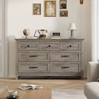Commode 7 tiroirs Garvee pour chambre à coucher, commode de 137 cm de large avec rangement autonome, commode de rangement en bois pour salon, chambre à coucher