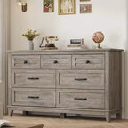 Commode 7 tiroirs Garvee pour chambre à coucher, commode de 137 cm de large avec rangement autonome, commode de rangement en bois pour salon, chambre à coucher