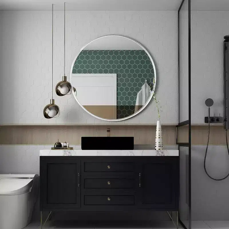 Miroir de courtoisie rond moderne en métal argenté à fixation murale pour salle de bain