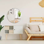 Miroir de courtoisie rond moderne en métal argenté à fixation murale pour salle de bain