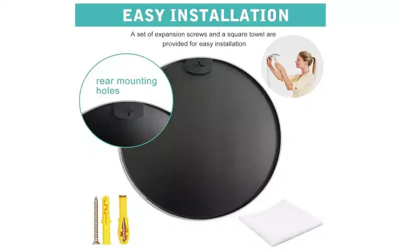 Miroir de courtoisie rond moderne en métal argenté à fixation murale pour salle de bain