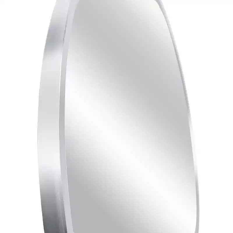 Miroir de courtoisie rond moderne en métal argenté à fixation murale pour salle de bain