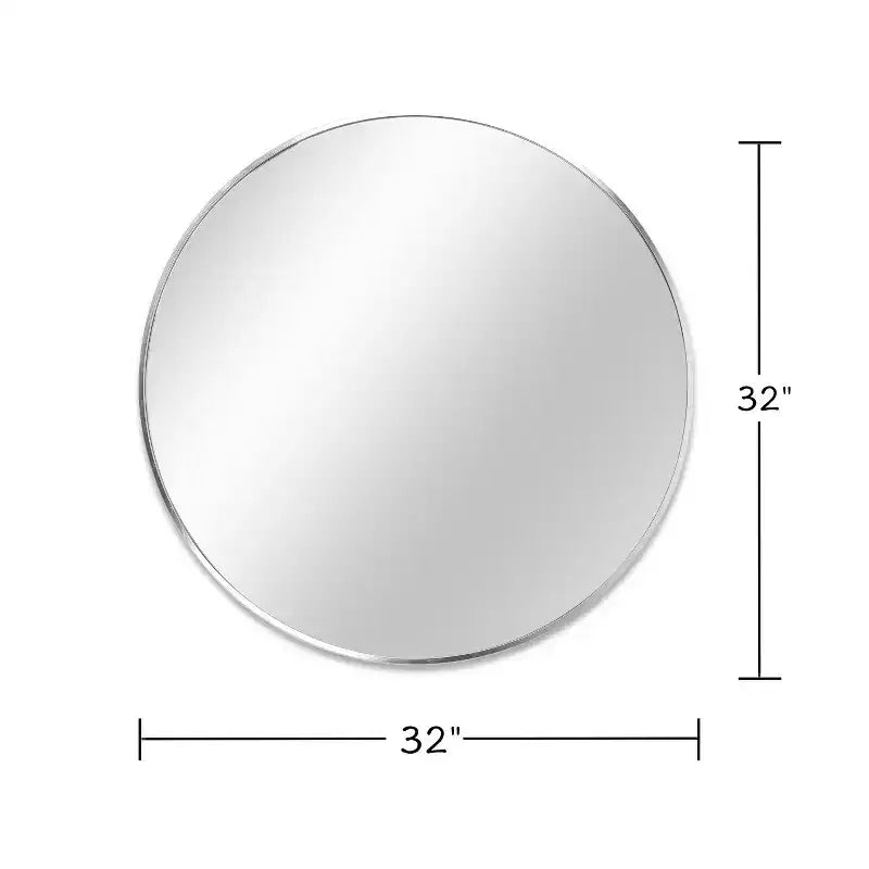 Miroir de courtoisie rond moderne en métal argenté à fixation murale pour salle de bain