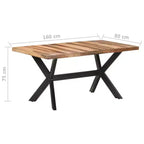 vidaXL Table de salle à manger en bois d'acacia massif miel 140 x 70 x 75 cm - 160 x 80 x 75 cm