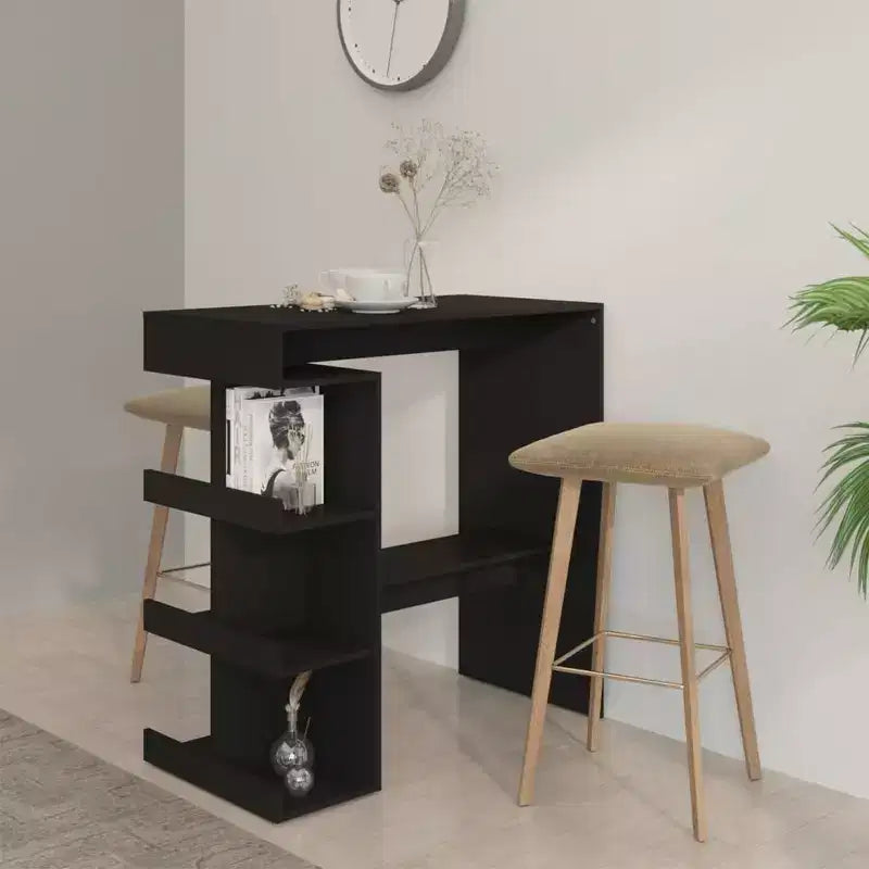 vidaXL Table de bar compacte et peu encombrante avec étagères de rangement - 100 x 50 x 101,5 cm - Design moderne en noir