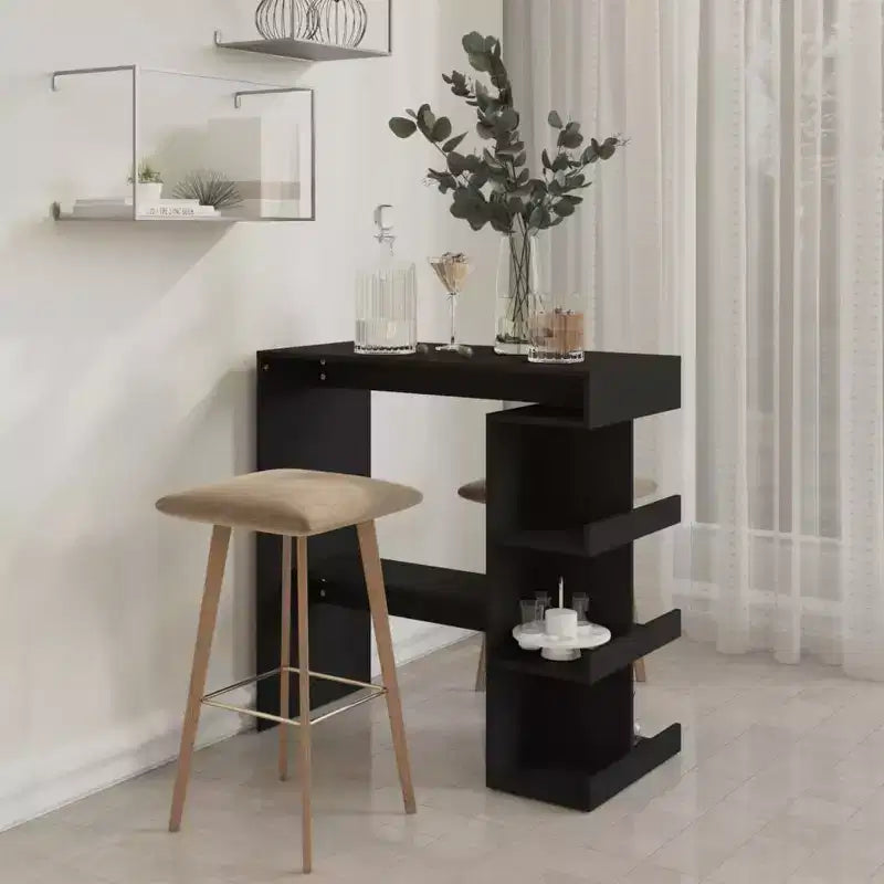 vidaXL Table de bar compacte et peu encombrante avec étagères de rangement - 100 x 50 x 101,5 cm - Design moderne en noir