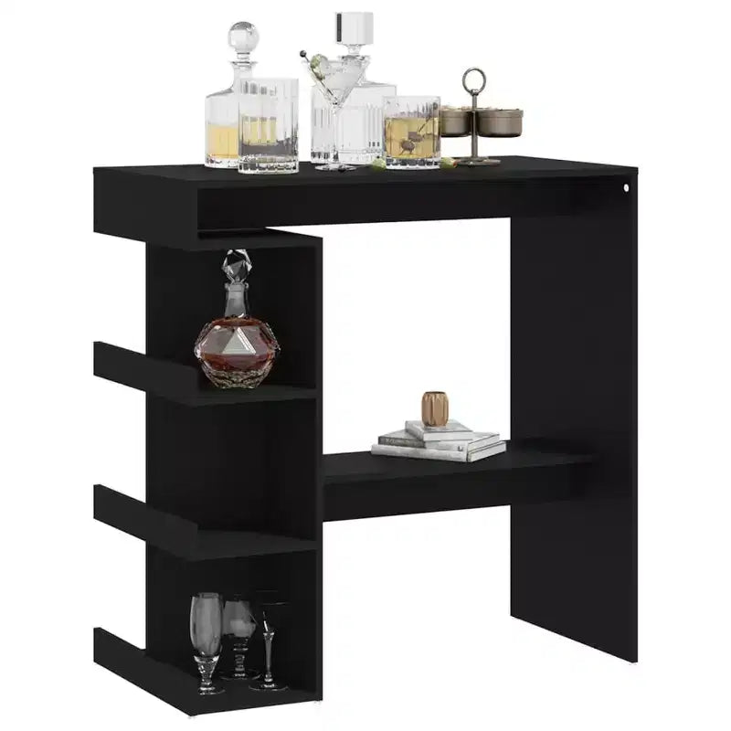 vidaXL Table de bar compacte et peu encombrante avec étagères de rangement - 100 x 50 x 101,5 cm - Design moderne en noir