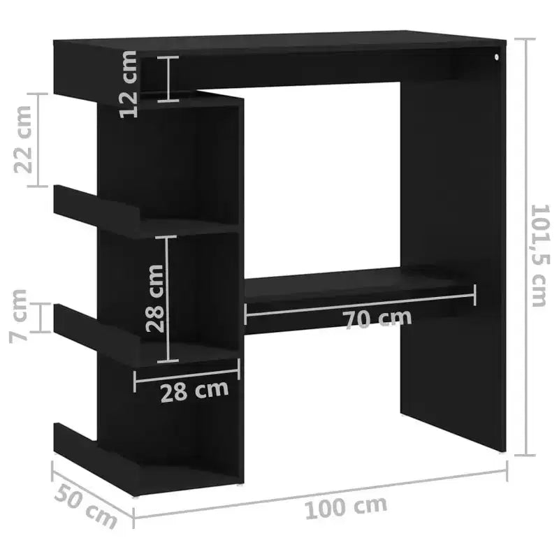 vidaXL Table de bar compacte et peu encombrante avec étagères de rangement - 100 x 50 x 101,5 cm - Design moderne en noir