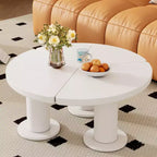 Table basse ronde CLIHOME en forme de pétale, table basse de style crème avec 3 pieds épais, table d'appoint irrégulière minimaliste aux bords ronds et élégants