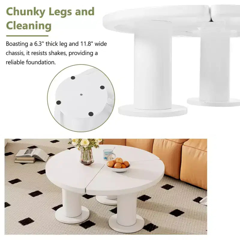Table basse ronde CLIHOME en forme de pétale, table basse de style crème avec 3 pieds épais, table d'appoint irrégulière minimaliste aux bords ronds et élégants