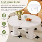 Table basse ronde CLIHOME en forme de pétale, table basse de style crème avec 3 pieds épais, table d'appoint irrégulière minimaliste aux bords ronds et élégants