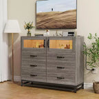 1 Commode 6 tiroirs avec ports USB et lumières RVB - Armoire de rangement 2 portes pour chambre/salon