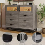 1 Commode 6 tiroirs avec ports USB et lumières RVB - Armoire de rangement 2 portes pour chambre/salon