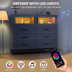 1 Commode 6 tiroirs avec ports USB et lumières RVB - Armoire de rangement 2 portes pour chambre/salon