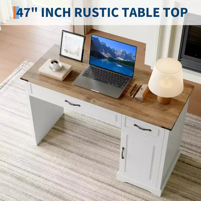 Bureau de direction de 47 pouces de style ferme, bureau rustique avec tiroirs de rangement, bureau d'ordinateur en bois pour bureau à domicile et étude