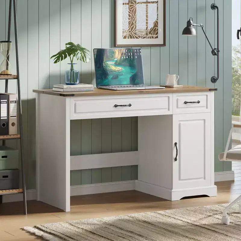 Bureau de direction de 47 pouces de style ferme, bureau rustique avec tiroirs de rangement, bureau d'ordinateur en bois pour bureau à domicile et étude