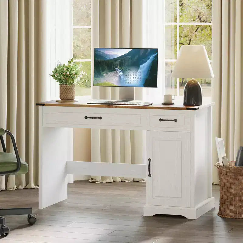 Bureau de direction de 47 pouces de style ferme, bureau rustique avec tiroirs de rangement, bureau d'ordinateur en bois pour bureau à domicile et étude