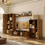 Meuble TV mural Famapy grand système de meuble avec bibliothèque et rangement TV pour salon en chêne