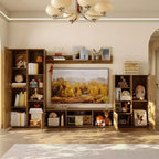 Meuble TV mural Famapy grand système de meuble avec bibliothèque et rangement TV pour salon en chêne