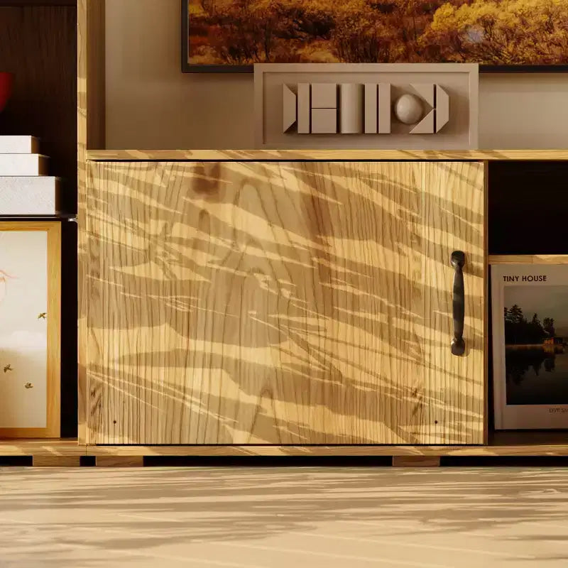 Meuble TV mural Famapy grand système de meuble avec bibliothèque et rangement TV pour salon en chêne