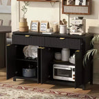 Buffet moderne motif vague avec 2 tiroirs et 4 portes, étagères réglables sur 3 niveaux