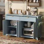Buffet moderne motif vague avec 2 tiroirs et 4 portes, étagères réglables sur 3 niveaux