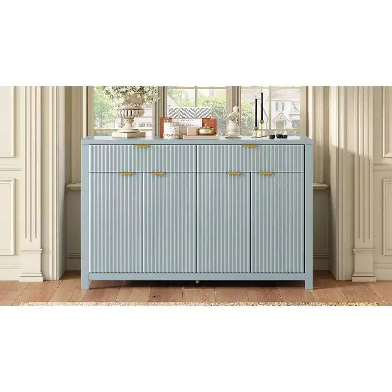 Buffet moderne motif vague avec 2 tiroirs et 4 portes, étagères réglables sur 3 niveaux