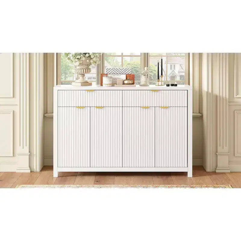 Buffet moderne motif vague avec 2 tiroirs et 4 portes, étagères réglables sur 3 niveaux