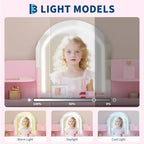 Coiffeuse pour enfants avec miroir, table et tabouret de coiffeuse 2 en 1 pour petites filles, table de maquillage pour enfants avec étagère, tiroir et étagères ouvertes pour les filles de 3 à 9 ans