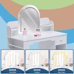 Coiffeuse pour enfants avec miroir, table et tabouret de coiffeuse 2 en 1 pour petites filles, table de maquillage pour enfants avec étagère, tiroir et étagères ouvertes pour les filles de 3 à 9 ans